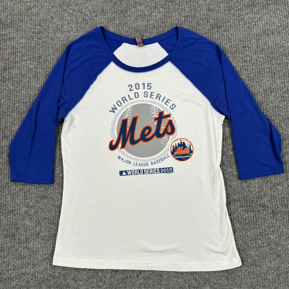 2015 New York Mets World Series Raglan 3/4 Sleeve Shirt MLB Womens Blue White XL